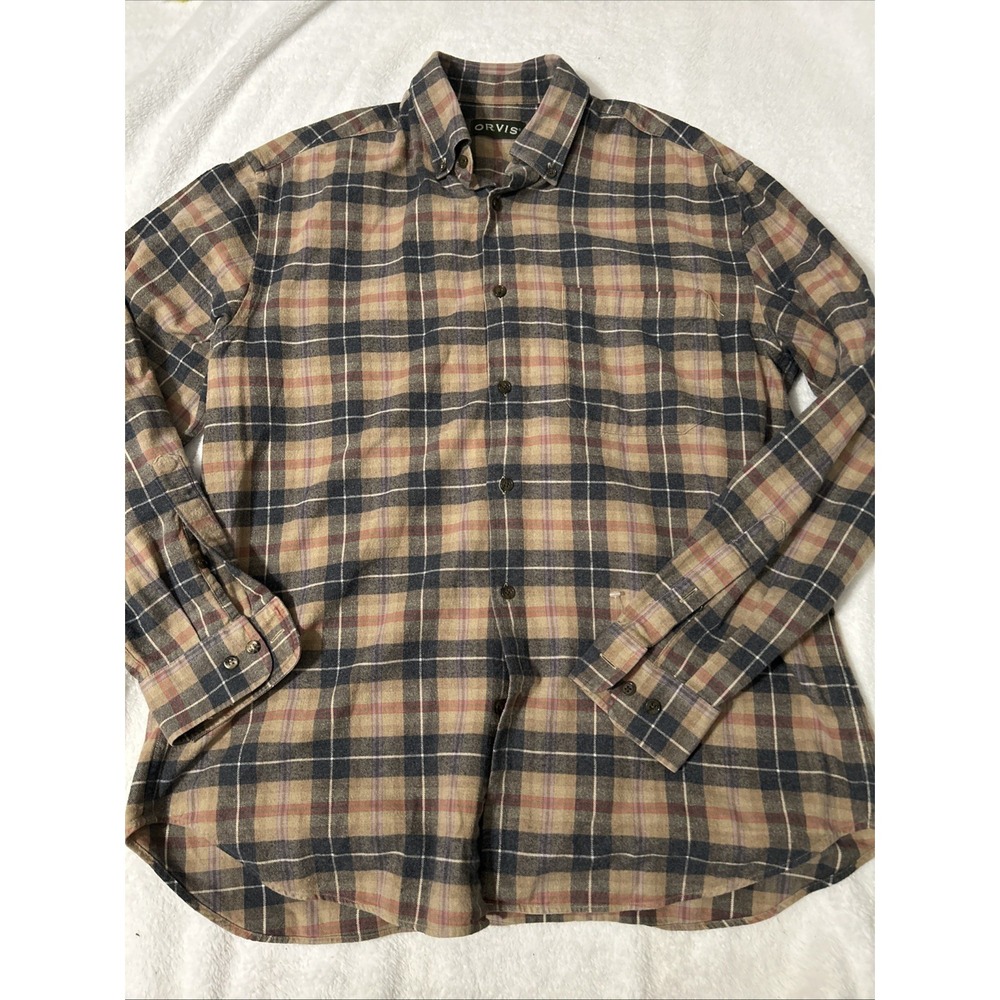 Orvis Mens Plaid Button Down Shirt Cotton Flannel Outdoor Casual Multicolor